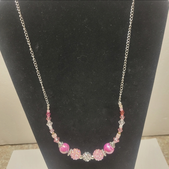 Silver and Pink Chunky Statement Necklace - Picture 8 of 8